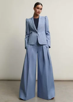 New ME+EM Chambray Tailoring Wide-Leg Trouser Suit Blue