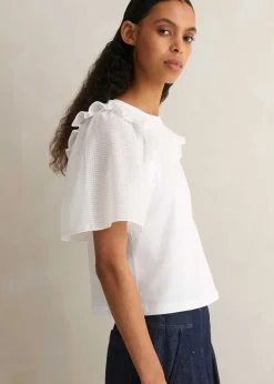 Hot ME+EM Check Detail Boxy T-Shirt Fresh White