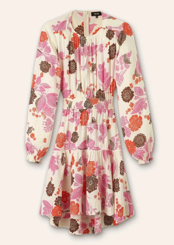 Sale ME+EM Cheesecloth Bali Print Fit And Flare Dress Cream/Pink/Multi