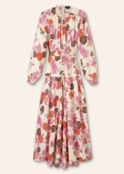 New ME+EM Cheesecloth Bali Print Full-Length Dress Cream/Pink/Multi