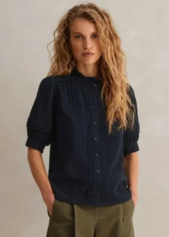 Sale ME+EM Cheesecloth Blouse Navy