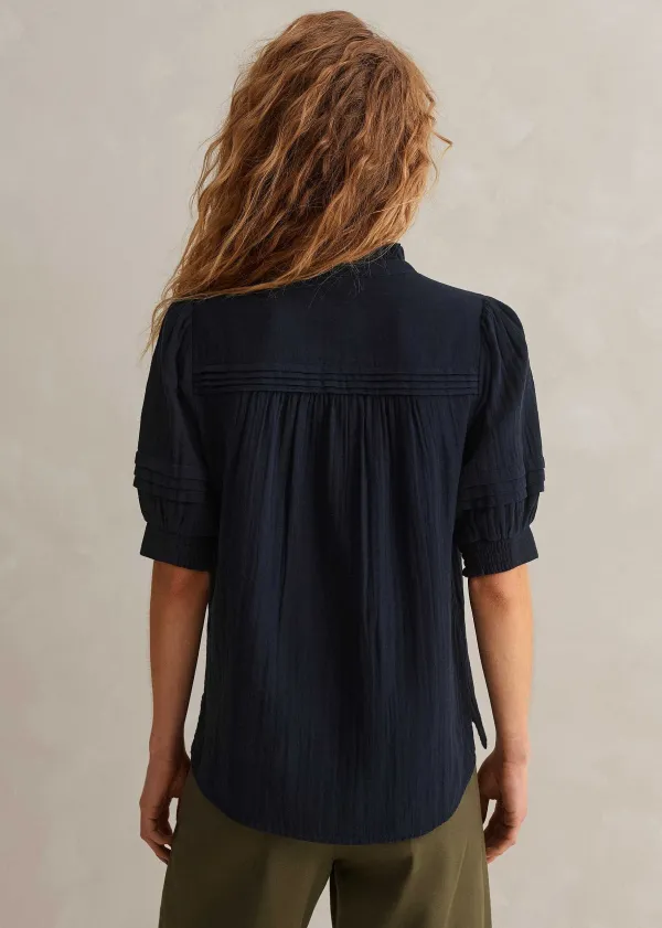 Sale ME+EM Cheesecloth Blouse Navy