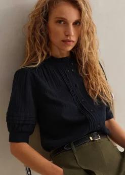 Sale ME+EM Cheesecloth Blouse Navy