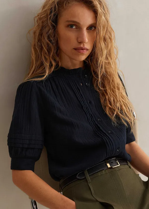 Sale ME+EM Cheesecloth Blouse Navy