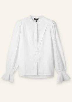 Sale ME+EM Cheesecloth Broderie Trim Blouse Soft White