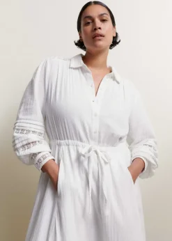 Hot ME+EM Cheesecloth Drawstring Maxi Dress Soft White