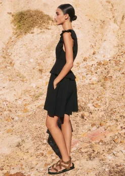 Clearance ME+EM Cheesecloth Fit And Flare Short Dress Black