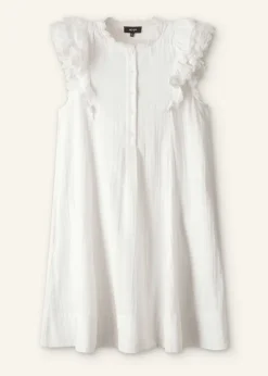 Online ME+EM Cheesecloth Frill Short Swing Dress + Belt Soft White
