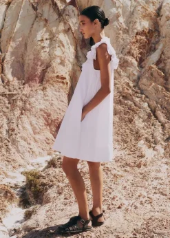 Online ME+EM Cheesecloth Frill Short Swing Dress + Belt Soft White