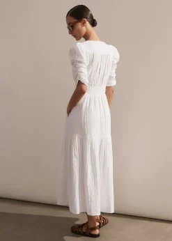 Hot ME+EM Cheesecloth Gathered Sleeve Maxi Dress Soft White