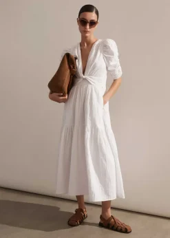 Hot ME+EM Cheesecloth Gathered Sleeve Maxi Dress Soft White