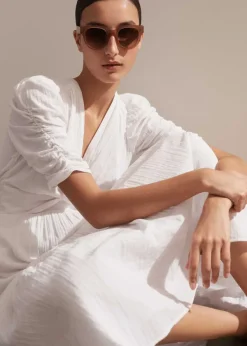 Hot ME+EM Cheesecloth Gathered Sleeve Maxi Dress Soft White