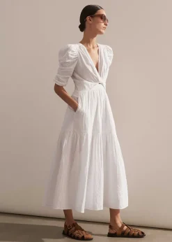 Hot ME+EM Cheesecloth Gathered Sleeve Maxi Dress Soft White