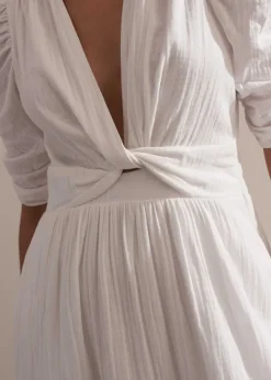 Hot ME+EM Cheesecloth Gathered Sleeve Maxi Dress Soft White