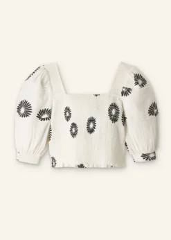 Best ME+EM Cheesecloth Modern Daisy Print Blouse Cream/Black