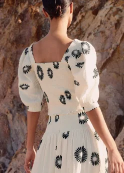 Best ME+EM Cheesecloth Modern Daisy Print Blouse Cream/Black