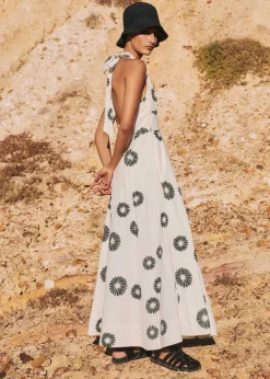 Clearance ME+EM Cheesecloth Modern Daisy Print Maxi Dress Cream/Black