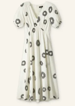 Hot ME+EM Cheesecloth Modern Daisy Print Midi Dress Cream/Black