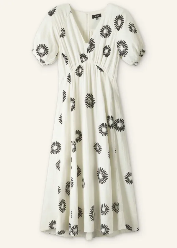 Hot ME+EM Cheesecloth Modern Daisy Print Midi Dress Cream/Black