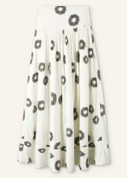 Clearance ME+EM Cheesecloth Modern Daisy Print Maxi Skirt Cream/Black