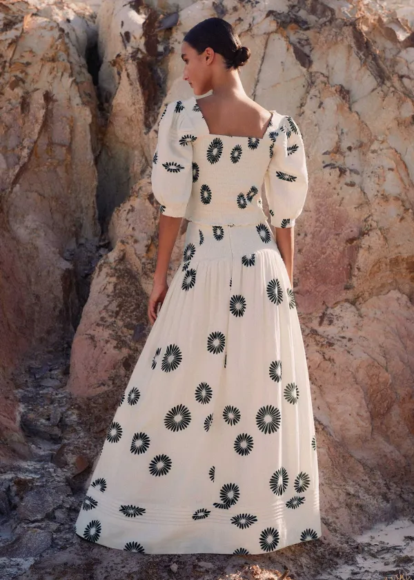 Clearance ME+EM Cheesecloth Modern Daisy Print Maxi Skirt Cream/Black