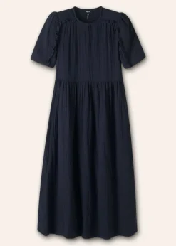 Outlet ME+EM Cheesecloth Relaxed Ruffle Midi Dress Navy
