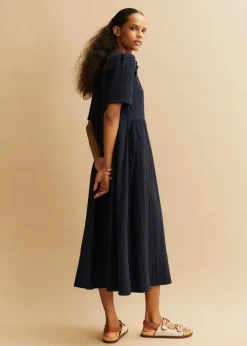 Outlet ME+EM Cheesecloth Relaxed Ruffle Midi Dress Navy