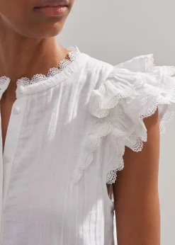 New ME+EM Cheesecloth Ruffle Sleeveless Blouse Soft White