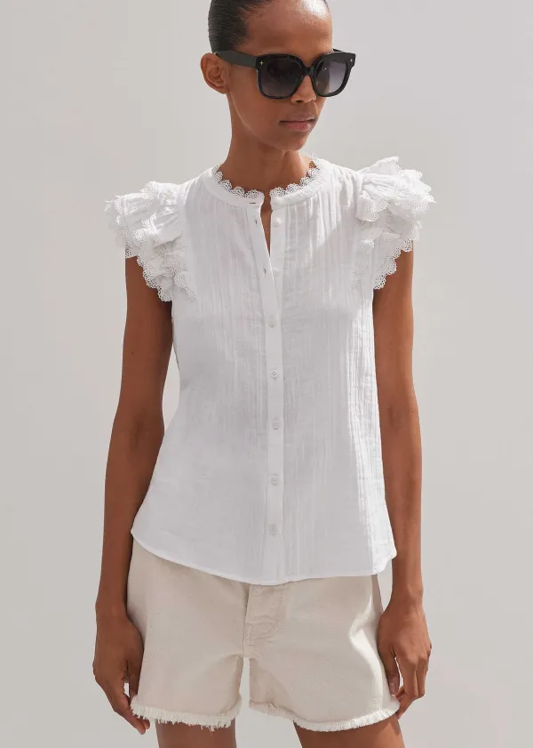 New ME+EM Cheesecloth Ruffle Sleeveless Blouse Soft White
