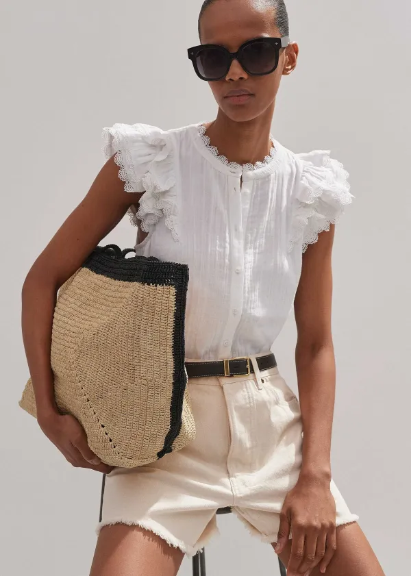 New ME+EM Cheesecloth Ruffle Sleeveless Blouse Soft White