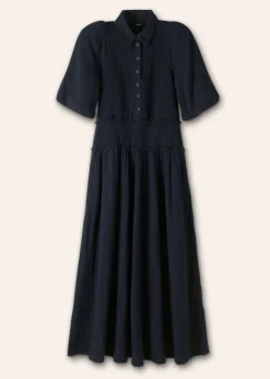 Online ME+EM Cheesecloth Shirred Maxi Shirt Dress Navy