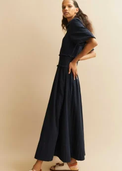 Online ME+EM Cheesecloth Shirred Maxi Shirt Dress Navy