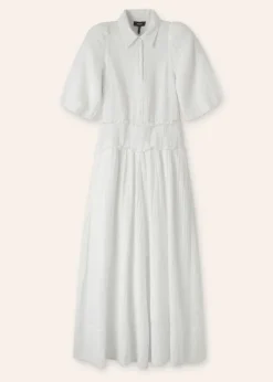 Sale ME+EM Cheesecloth Shirred Maxi Shirt Dress Soft White