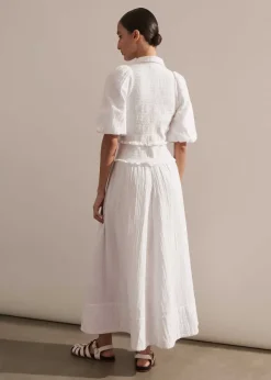 Sale ME+EM Cheesecloth Shirred Maxi Shirt Dress Soft White