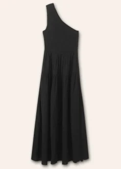 Clearance ME+EM Cheesecloth Shirred One Shoulder Maxi Dress Black