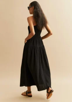 Clearance ME+EM Cheesecloth Shirred One Shoulder Maxi Dress Black
