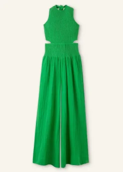 Clearance ME+EM Cheesecloth Shirred Wide-Leg Jumpsuit Spring Green