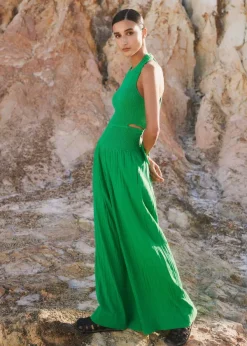 Clearance ME+EM Cheesecloth Shirred Wide-Leg Jumpsuit Spring Green