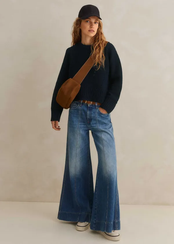 Clearance ME+EM Chunky Cotton Curved Hem Jumper Navy
