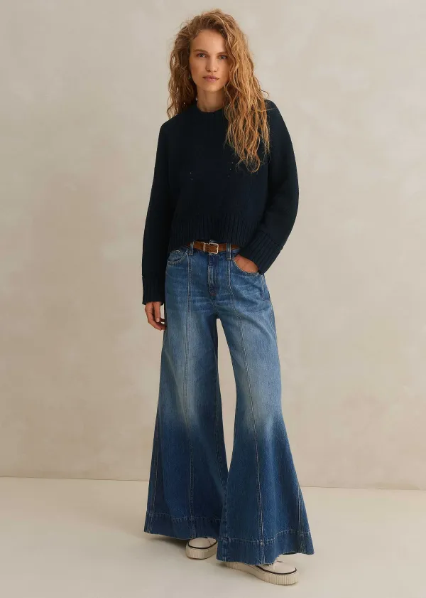 Clearance ME+EM Chunky Cotton Curved Hem Jumper Navy