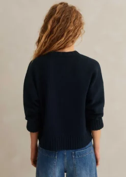 Clearance ME+EM Chunky Cotton Curved Hem Jumper Navy