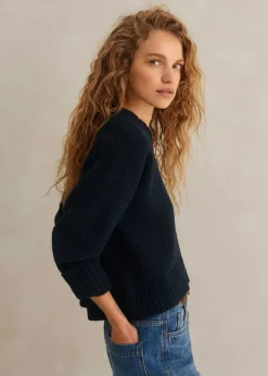 Clearance ME+EM Chunky Cotton Curved Hem Jumper Navy