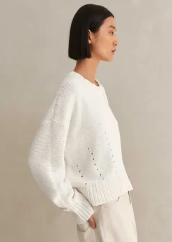 Clearance ME+EM Chunky Cotton Curved Hem Jumper Fresh White