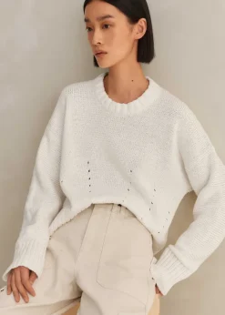 Clearance ME+EM Chunky Cotton Curved Hem Jumper Fresh White