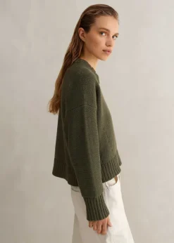 ME+EM Chunky Cotton Curved Hem Jumper Light Khaki