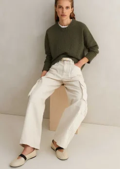 ME+EM Chunky Cotton Curved Hem Jumper Light Khaki
