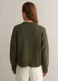 ME+EM Chunky Cotton Curved Hem Jumper Light Khaki