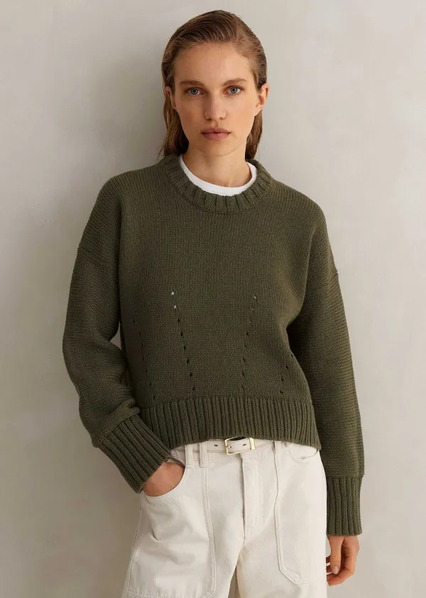 ME+EM Chunky Cotton Curved Hem Jumper Light Khaki