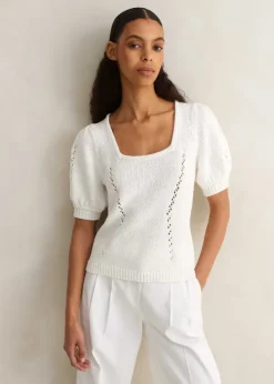 Discount ME+EM Chunky Cotton Fashioned Square Neck Tee Fresh White