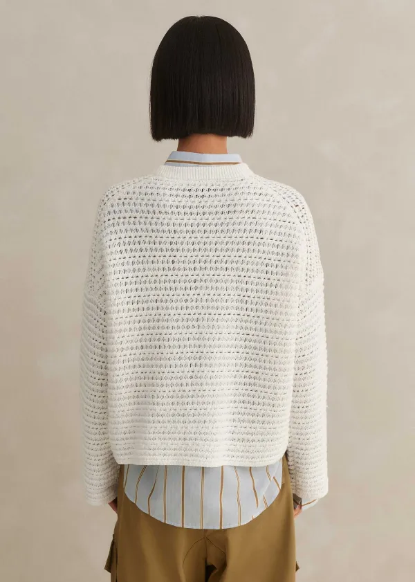 Outlet ME+EM Chunky Cotton Open Stitch Box Jumper Fresh White